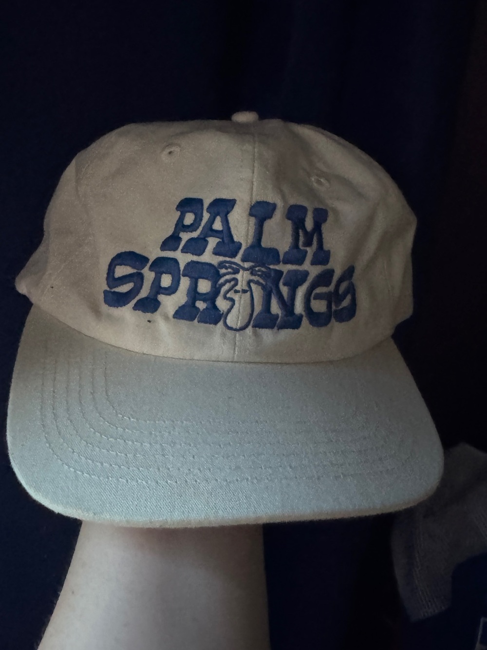 Unisex Palm Springs Embroidered Baseball Cap - Beige with Blue Logo